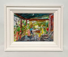 A Colorful, Modern 1950's Painting of Martha's Vineyard, Breakfast on the Porch