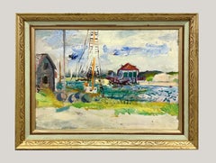 A Colorful, Vintage 1950s Mid-Century Modern Martha's Vineyard Harbor Scene