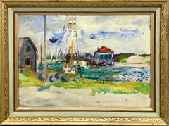 A Colorful, Vintage 1950s Mid-Century Modern Martha's Vineyard Harbor Scene