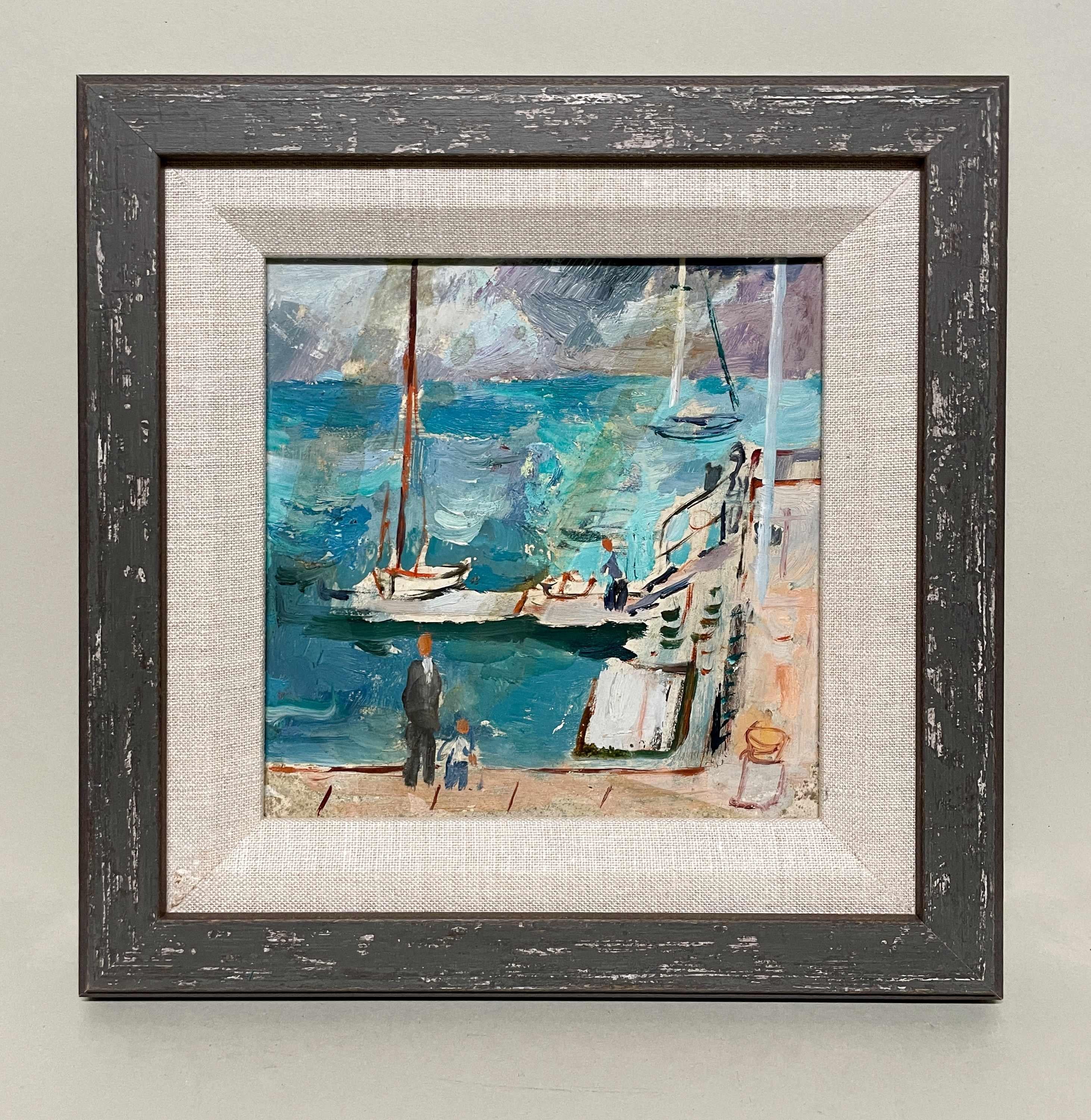 A Delightful 1950s Mid-Century Modern Harbor Scene of Martha's Vineyard - Painting by Francis Chapin