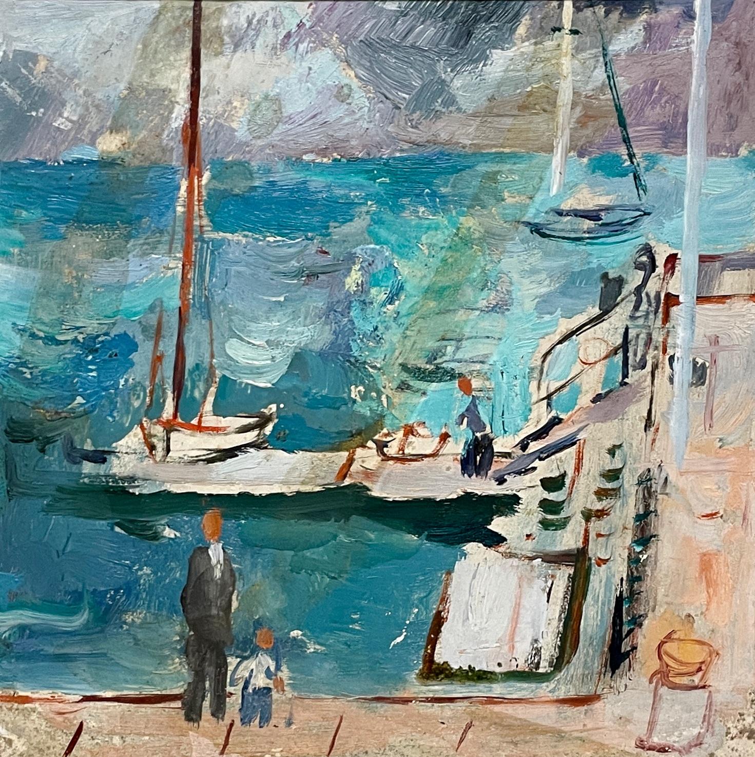 A Delightful 1950s Mid-Century Modern Harbor Scene of Martha's Vineyard - American Modern Painting by Francis Chapin