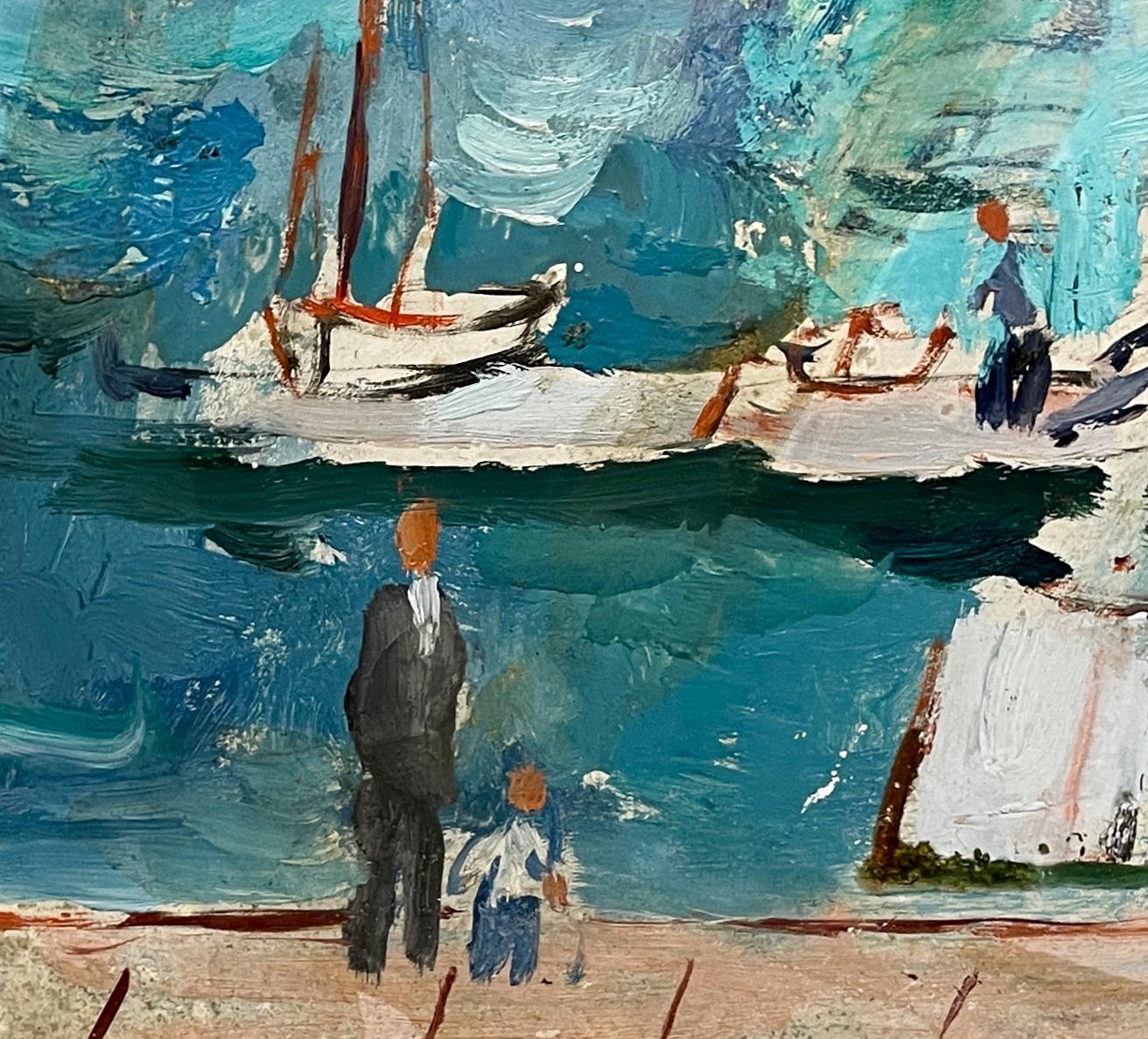 A Delightful 1950s Mid-Century Modern Harbor Scene of Martha's Vineyard - Brown Figurative Painting by Francis Chapin