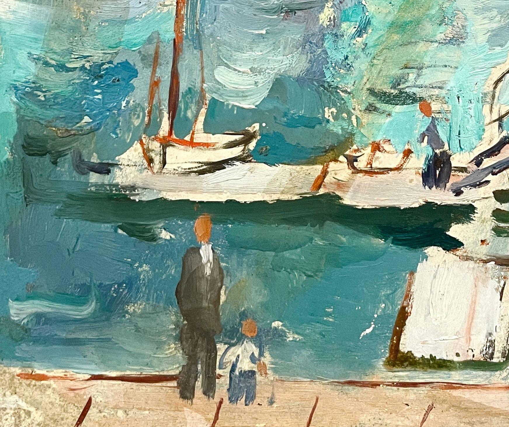 A Delightful 1950s Mid-Century Modern Harbor Scene of Martha's Vineyard For Sale 3
