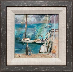A Delightful 1950s Mid-Century Modern Harbor Scene of Martha's Vineyard