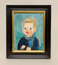 A Delightful, 1950s Mid-Century Modern Portrait of a Young Boy in Blue Scarf