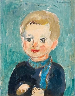 A Delightful, 1950s Mid-Century Modern Portrait of a Young Boy in Blue Scarf