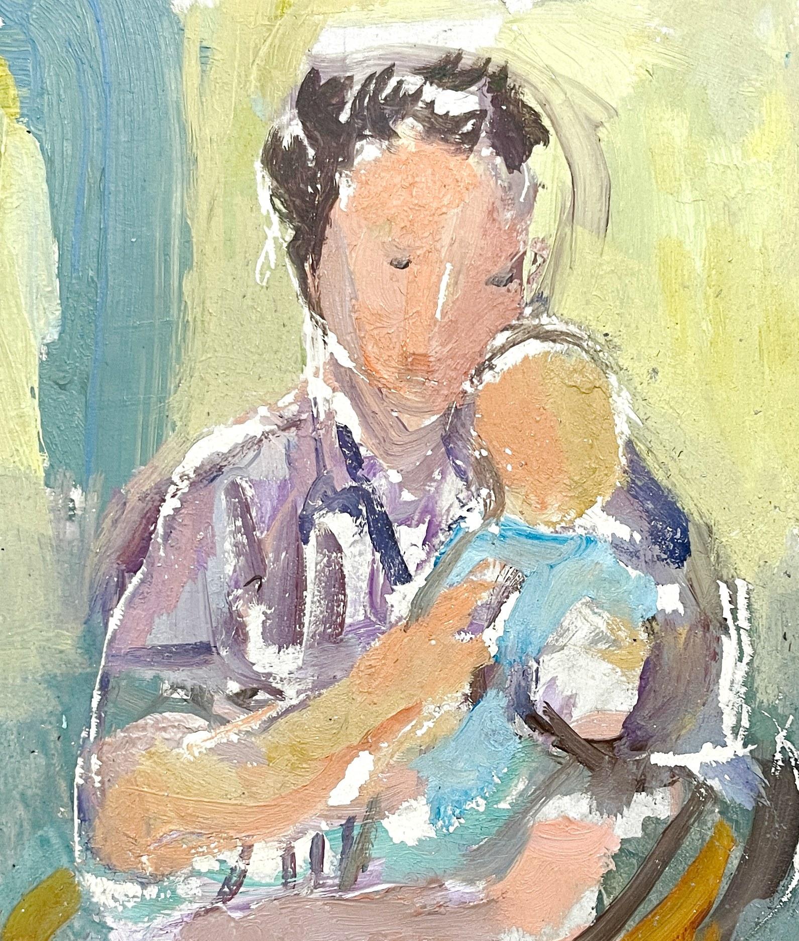 A Delightful Mid-Century Modern Painting of Mother and Child by Francis Chapin For Sale 3