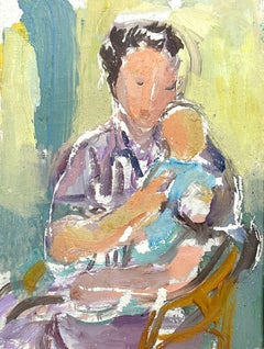 Encantadora pintura moderna de mediados de siglo de una madre y su hijo, de Francis Chapin