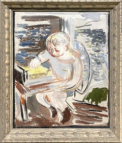 Ein entzückendes Gemälde eines jungen Jungen, der in einem Bootshaus skizziert, von Francis Chapin