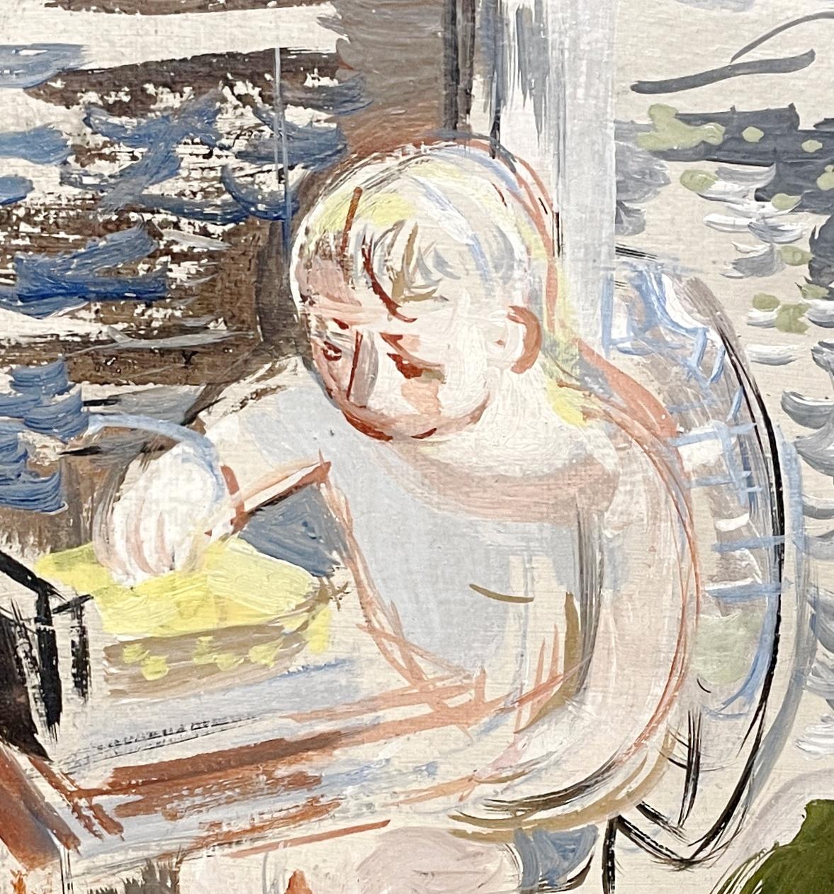 Un delizioso dipinto di un giovane ragazzo che disegna in una rimessa per barche di Francis Chapin in vendita 3