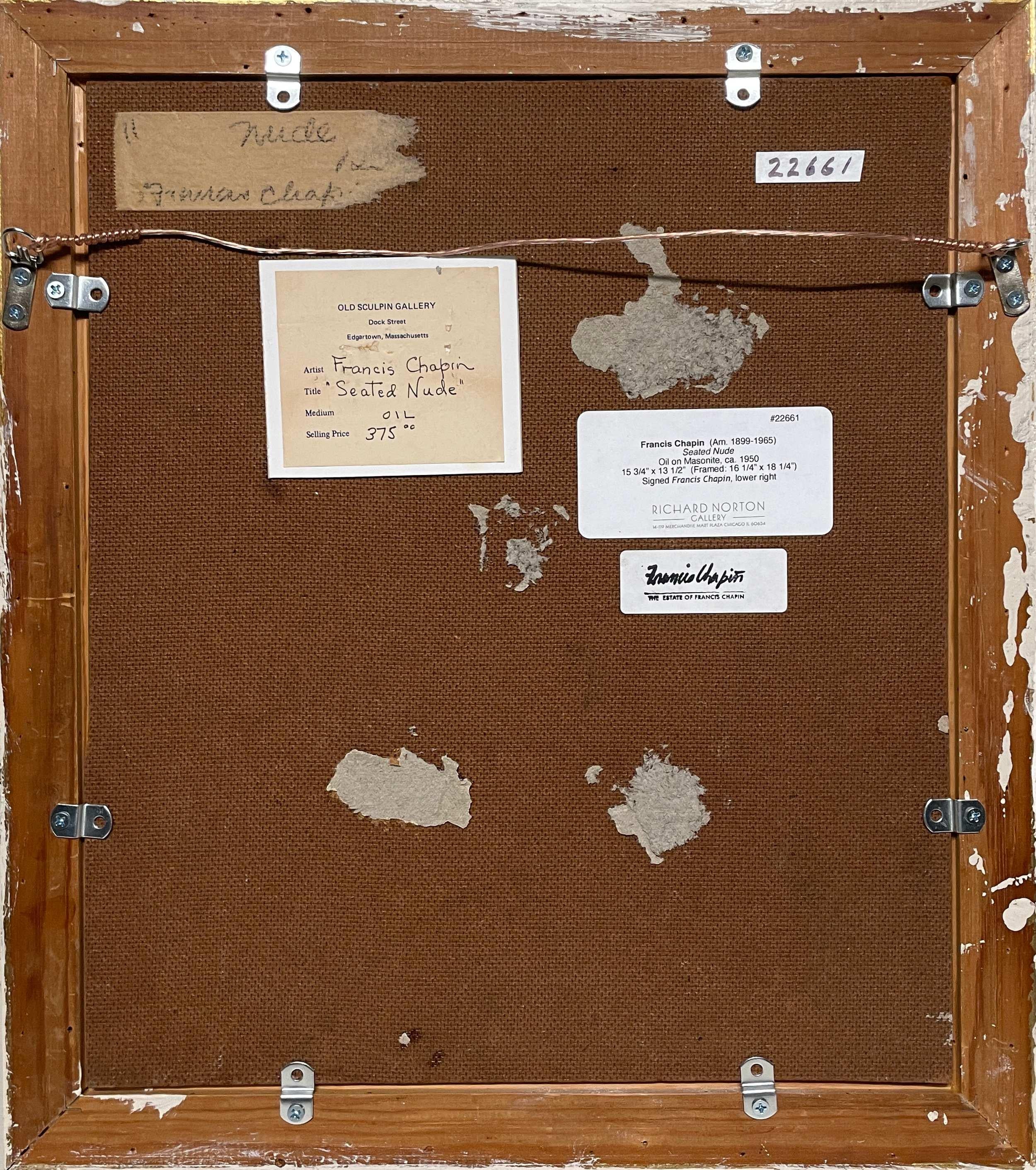 Fabuleux nu féminin assis de Francis Chapin, datant des années 1950 et du milieu du siècle dernier. en vente 10