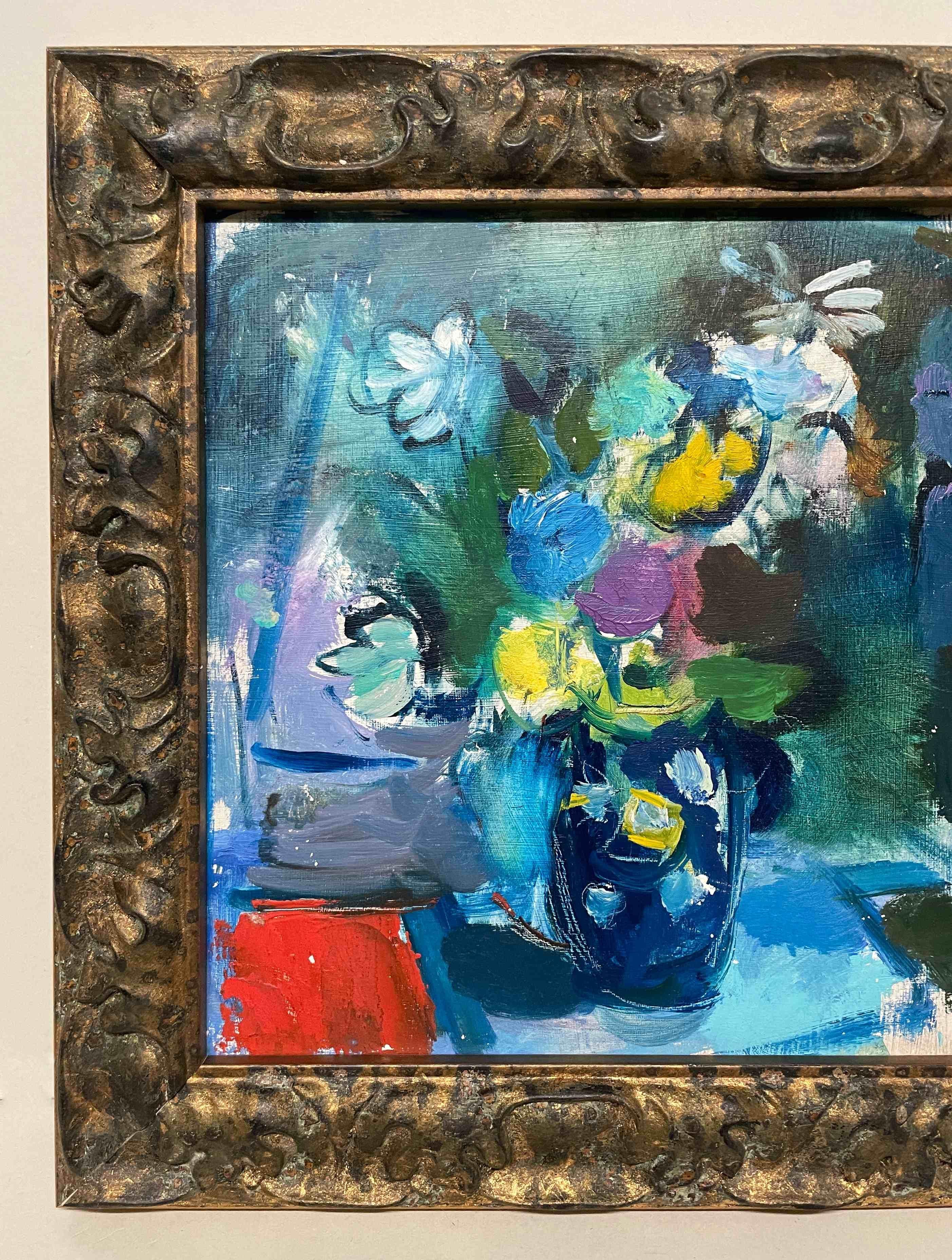 Ein fabelhaftes, 1950er Jahre Mitte-Jahrhundert-Moderne Stillleben Gemälde von einem bunten Strauß von Frühlingsblumen von namhaften Chicagoer Künstler, Francis Chapin (Am. 1899-1965).  Das Werk ist in der lebendigen Malerei der Pariser Schule