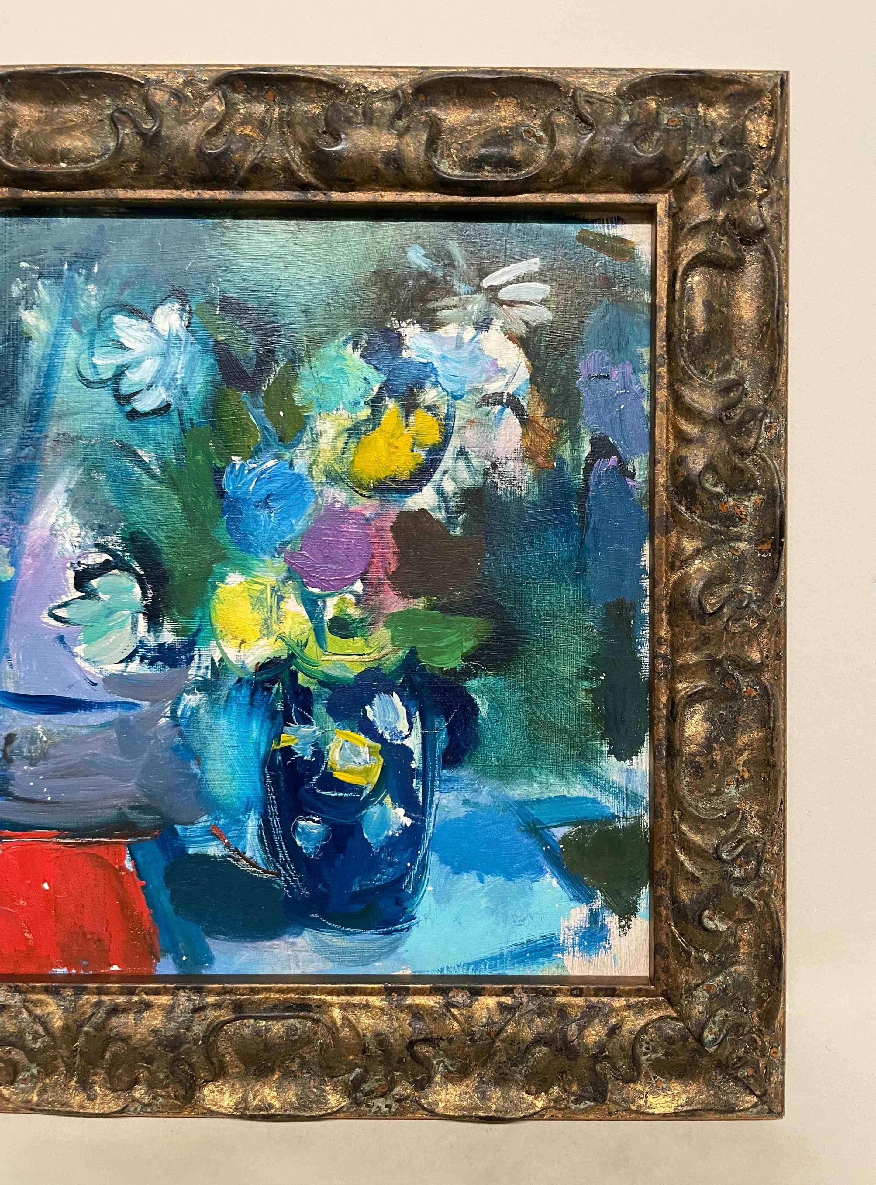 Ein fabelhaftes Stillleben aus der Jahrhundertmitte der 1950er Jahre mit einem bunten Blumenstrauß im Angebot 1