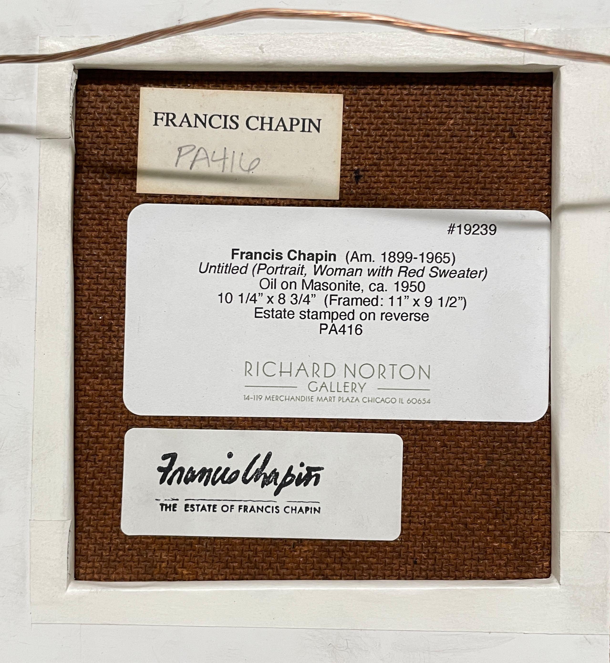 Fabuleux portrait de femme du célèbre artiste Francis Chapin, datant du milieu du siècle dernier en vente 4