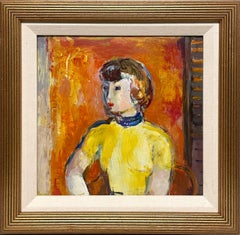 A Fashionable 1950s Mid-Century Modern Portrait, "Young Woman in Yellow Sweater"