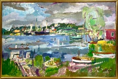 A Large, 1950s, Oil on Masonite Painting of a Michigan Harbor by Francis Chapin