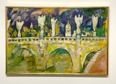 A Large Compelling Mid-Century Modern Painting, Rome at Night, Ponte Sant’Angelo