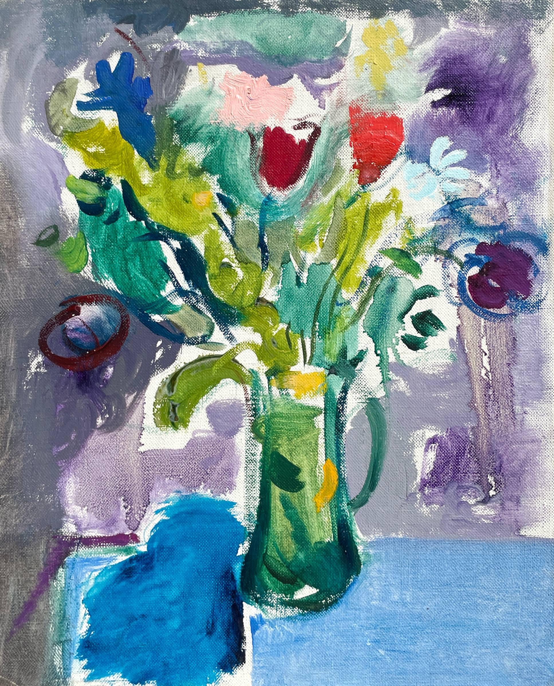 A Lively, Colorful 1950s Mid-Century Modern Floral Still Life Painting by Notable Chicago Artist, Francis Chapin (Am. 1899-1965).  Full of color, with wonderful brushwork, the painting is accompanied with a fabulous, period Hollywood Regency style