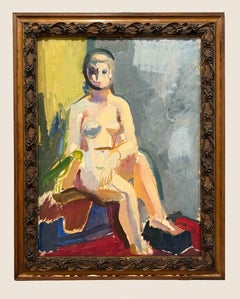 A Lively, Colorful 1940s Fauvist Modern Portrait of a Seated Female Nude Model