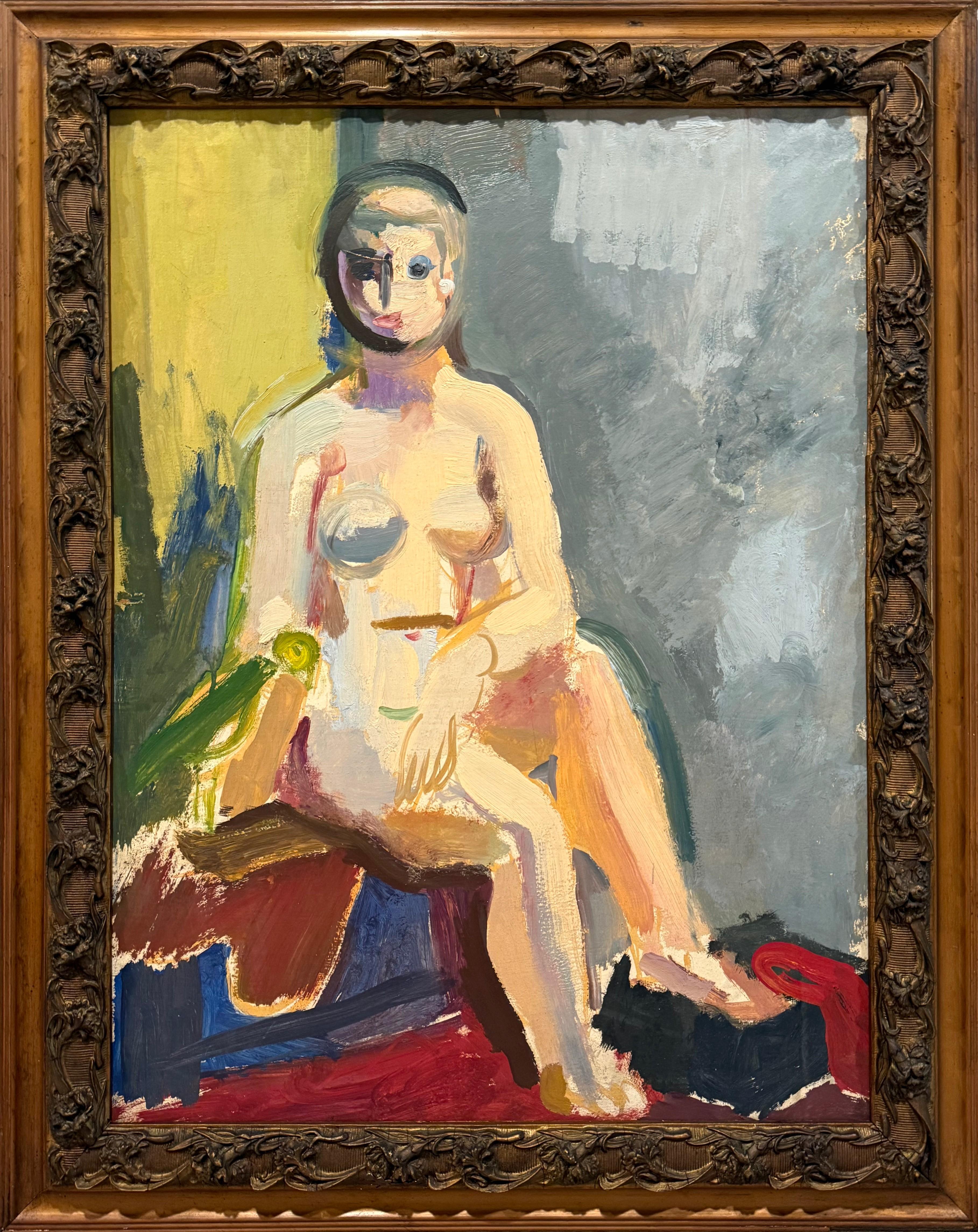 A Lively, Colorful 1940s Fauvist Modern Portrait of a Seated Female Nude Model