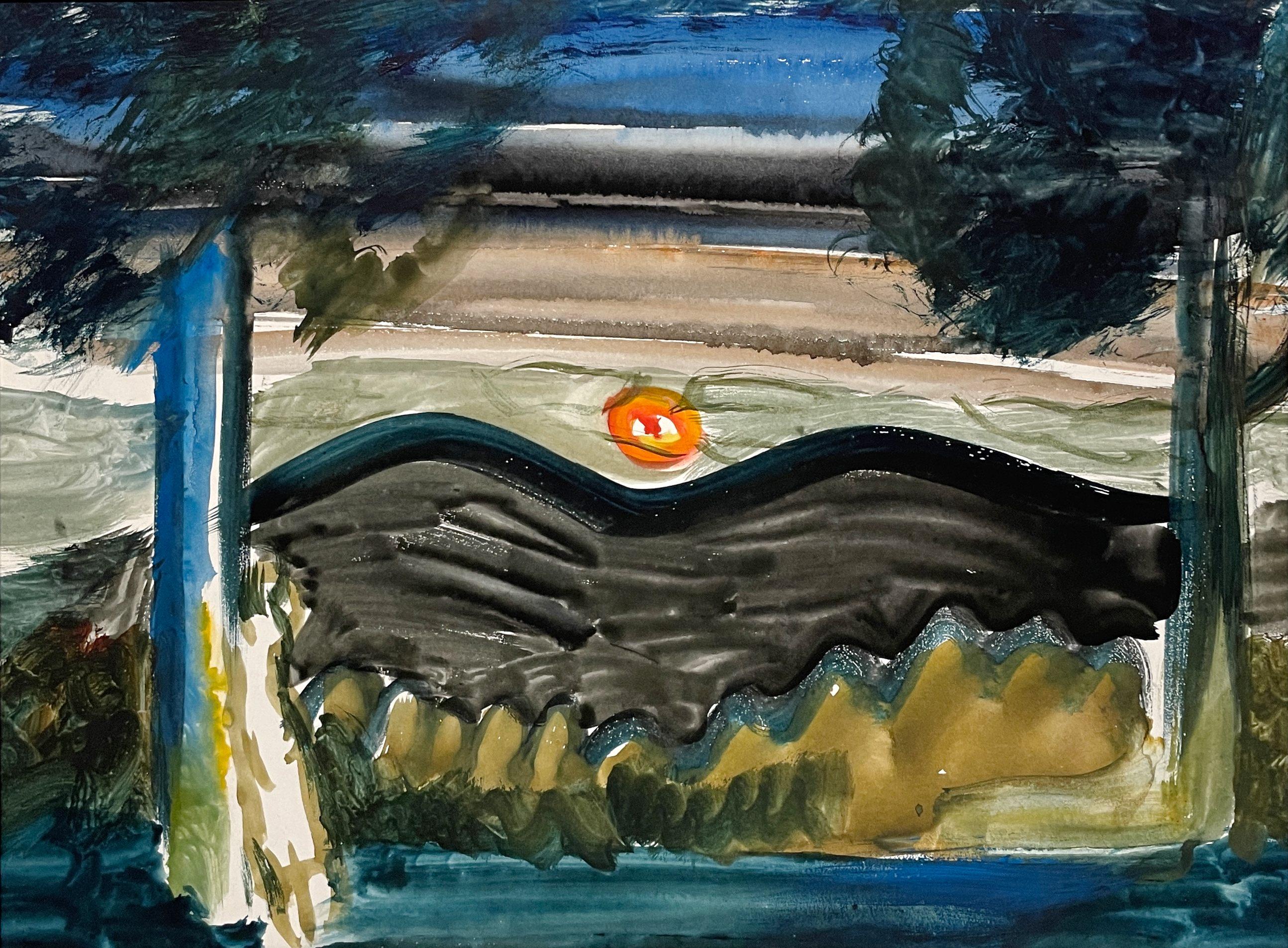 A Lovely ca. 1930s Watercolor of Summer Nocturne Moonrise by Francis Chapin