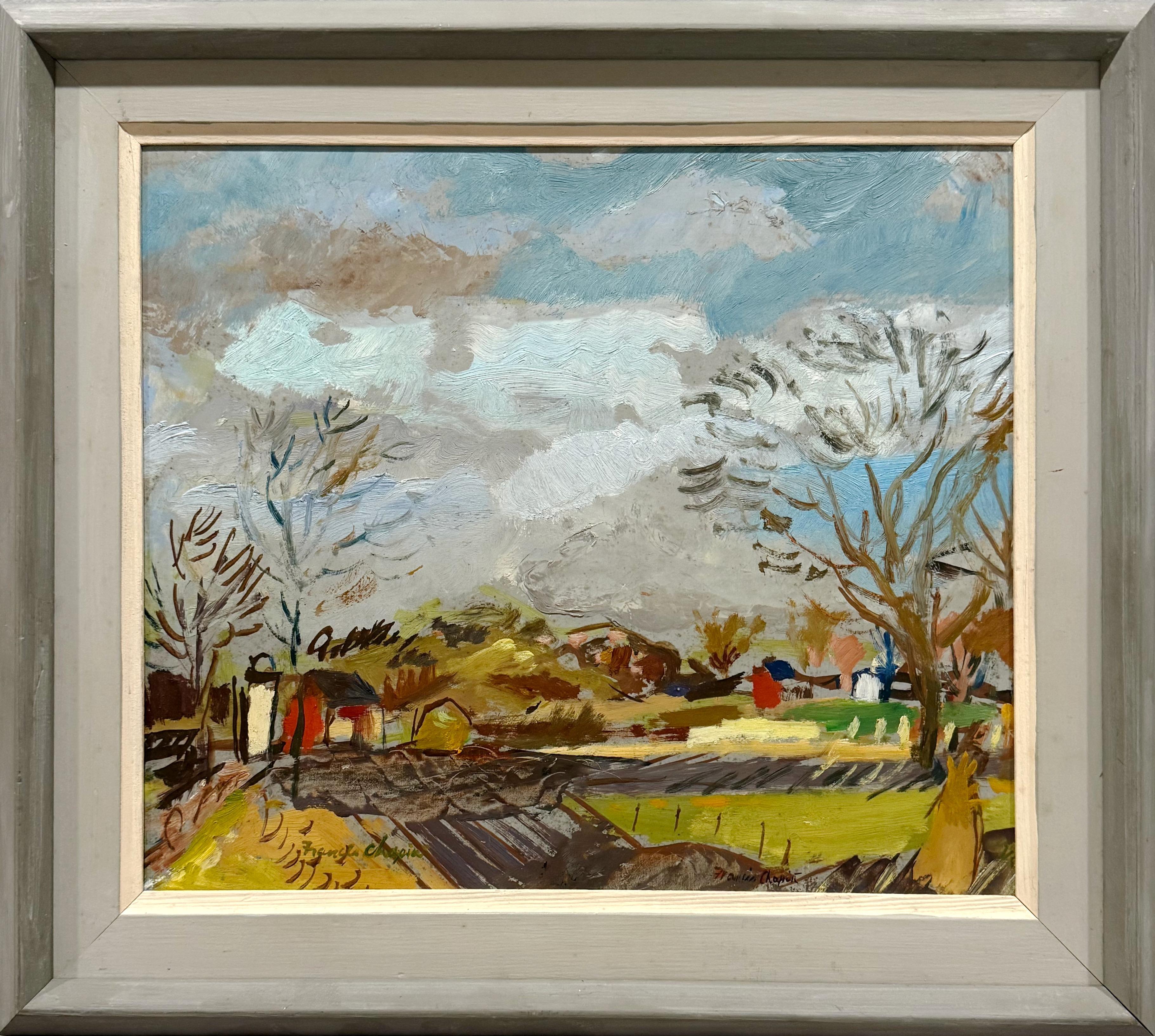 A Quiet, Picturesque 1930s American Scene Country Landscape Painting of a Wisconsin or Michigan Farm in Late Autumn by Famed Chicago Modern Artist, Francis Chapin (Am. 1899-1965).  A small gem of a painting that exemplifies Chapin
s lifelong