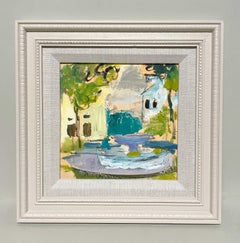 A Quiet, Sunlit 1930s Vintage Fauvist Summer City Park Scene with Fountain