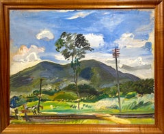 A Serene 1940s, Modern Western Landscape Painting with Horses by Francis Chapin
