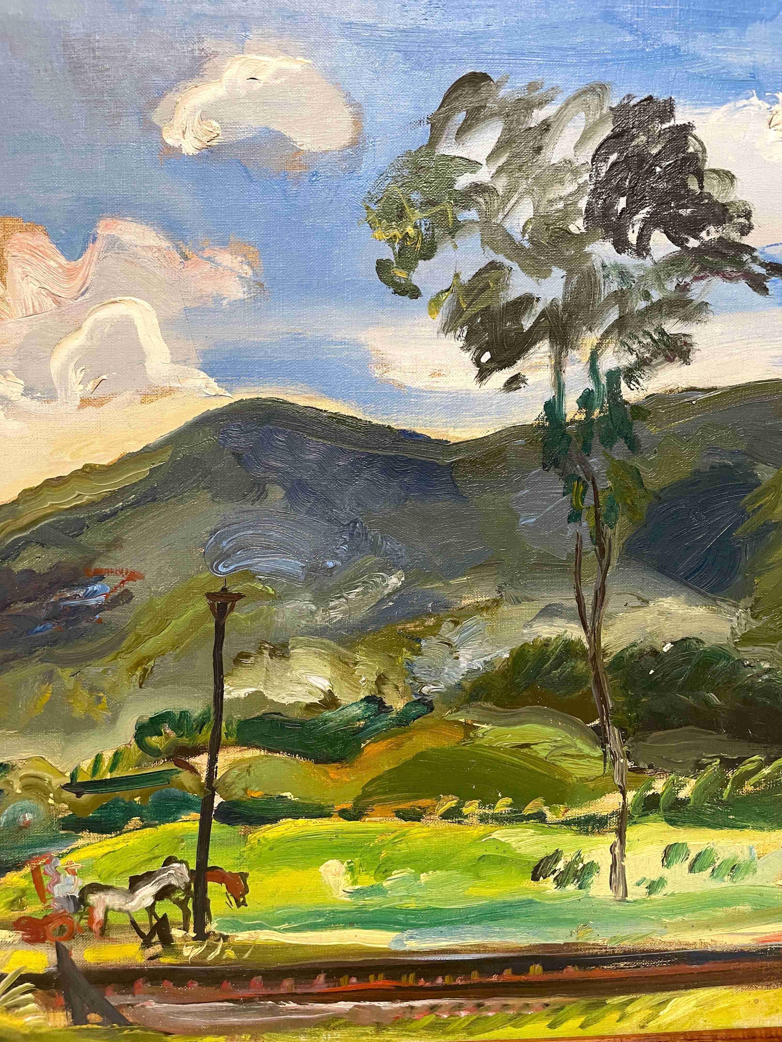 A Serene, ca. 1940s, Western Landscape Painting with Horses by  Francis Chapin For Sale 3