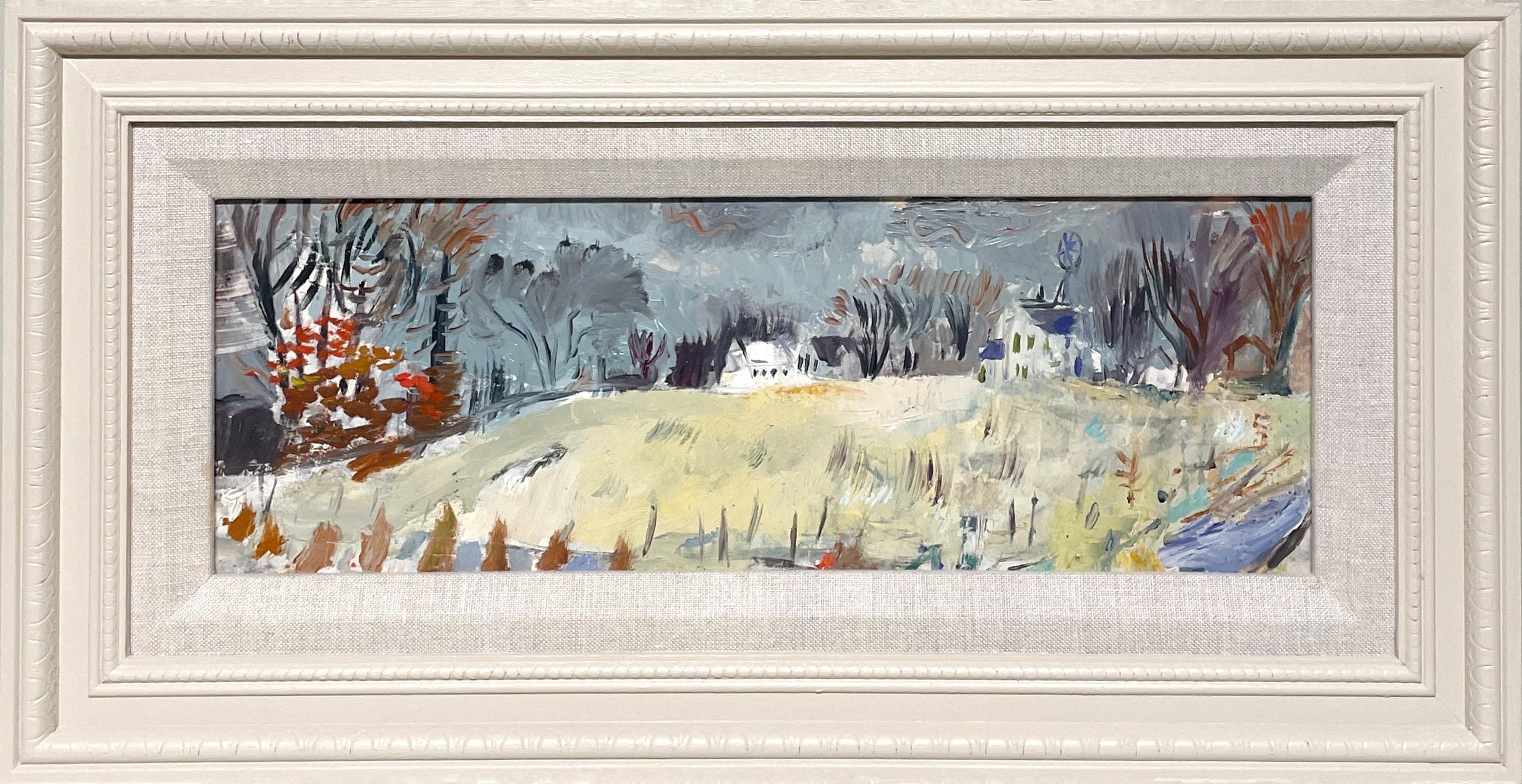 Tranquille scène américaine des années 1950, peinture de paysage de campagne, ferme à la fin de l
automne