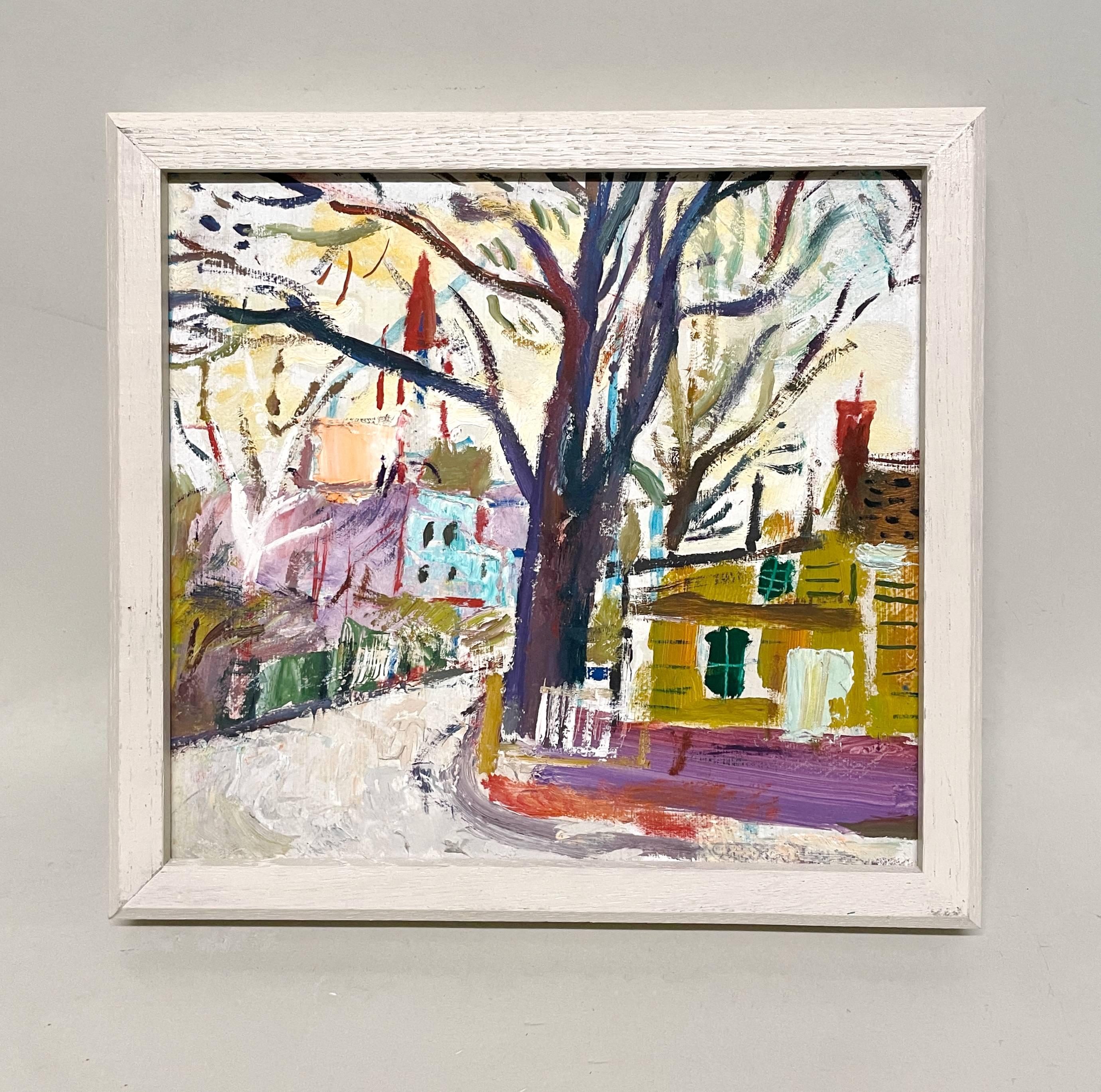 Una vibrante pintura moderna americana de los años 30, escena callejera de la ciudad de Chicago, casco antiguo - Painting de Francis Chapin