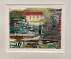 Scène de port d'été de Martha's Vineyard, vibrante et moderne, datant des années 1950.