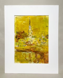 A Vibrant 1950s Mid-Century Modern Watercolor of Provincetown, MA, Cape Cod