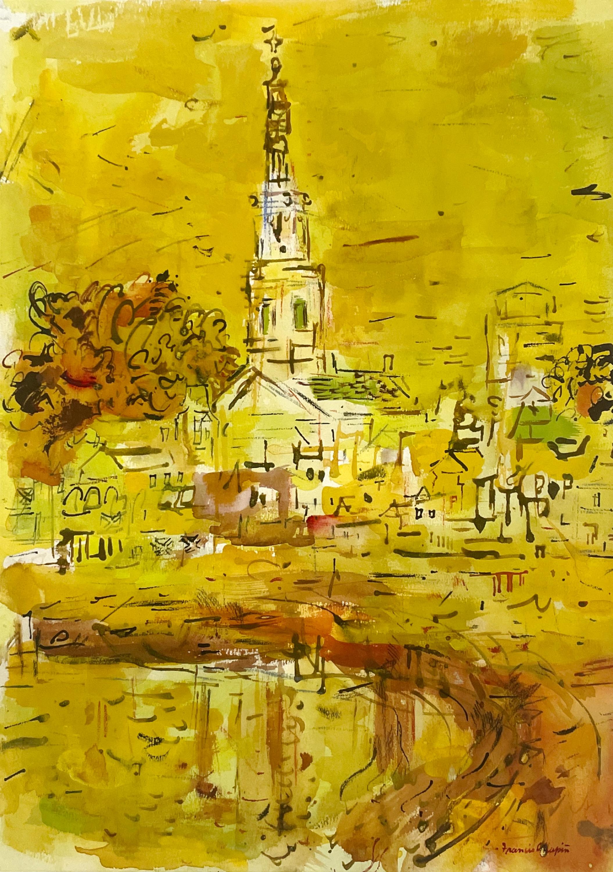 A Vibrant 1950s Mid-Century Modern Watercolor of Provincetown, MA, Cape Cod
