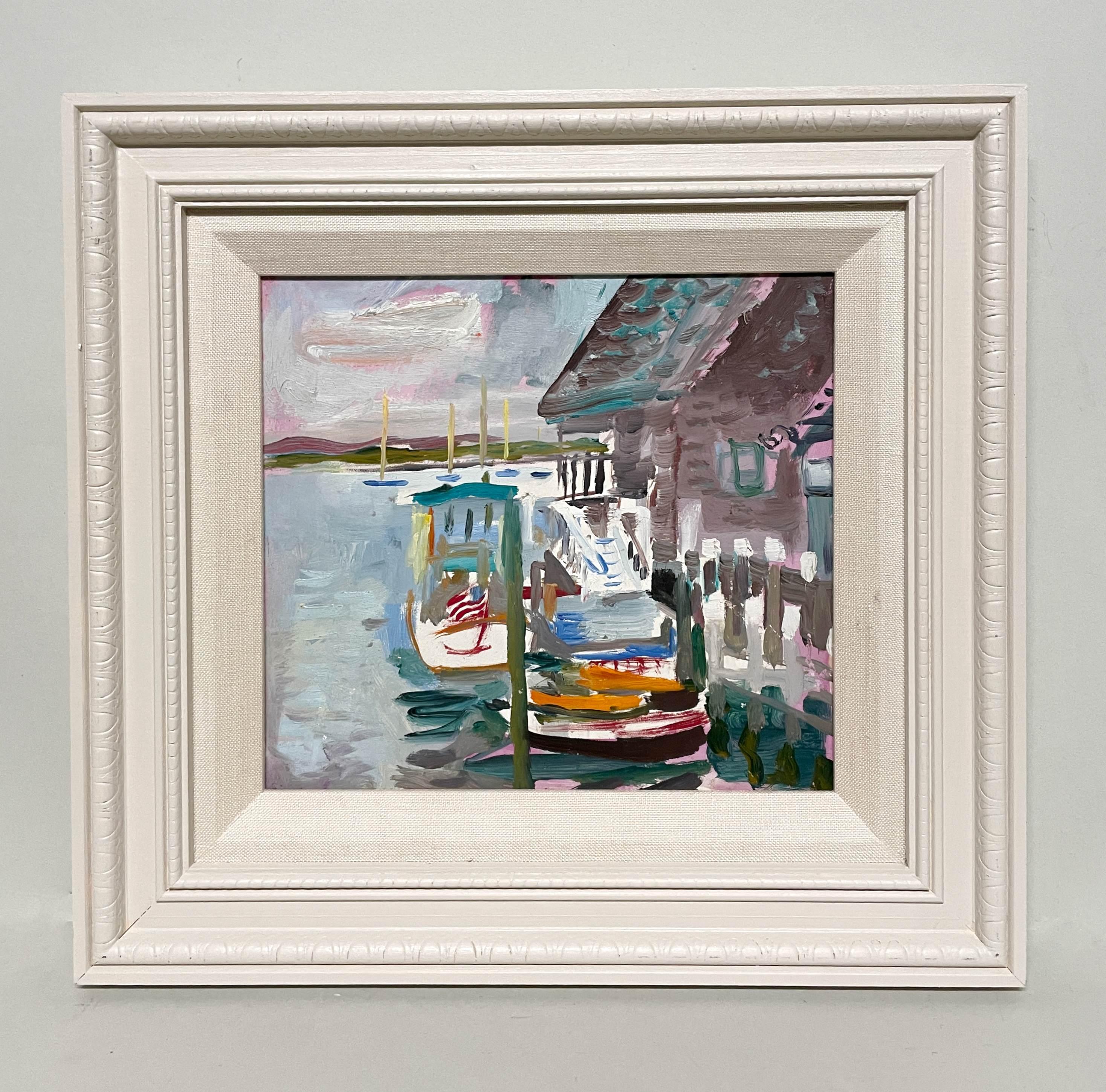 Eine lebendige, charmante moderne Hafenszene von Martha's Vineyard aus der Mitte der 1950er-Jahre – Painting von Francis Chapin