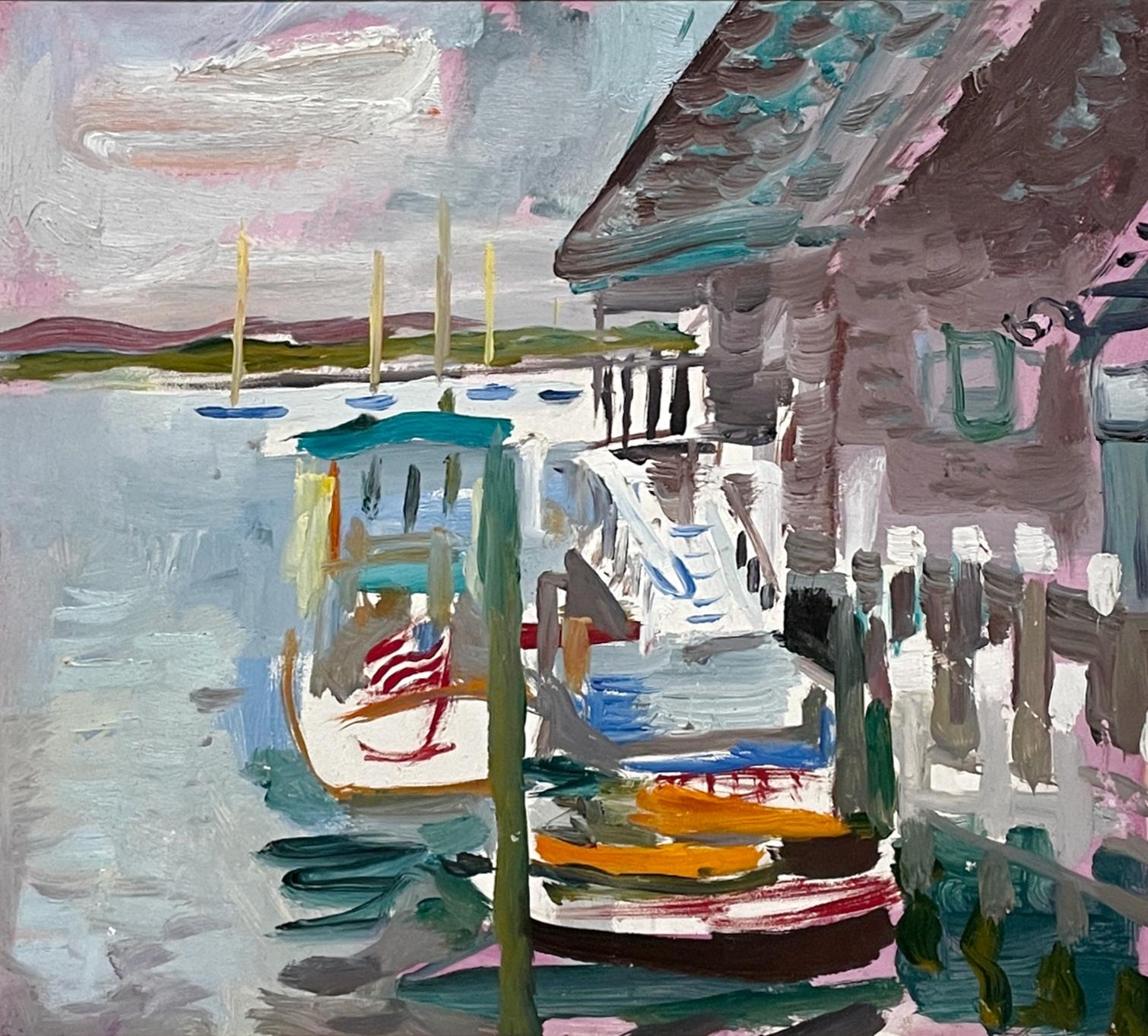 Eine lebendige, charmante moderne Hafenszene von Martha's Vineyard aus der Mitte der 1950er-Jahre (Amerikanische Moderne), Painting, von Francis Chapin