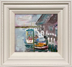 A Vibrant, Charming 1950s Mid-Century Modern Harbor Scene of Martha's Vineyard