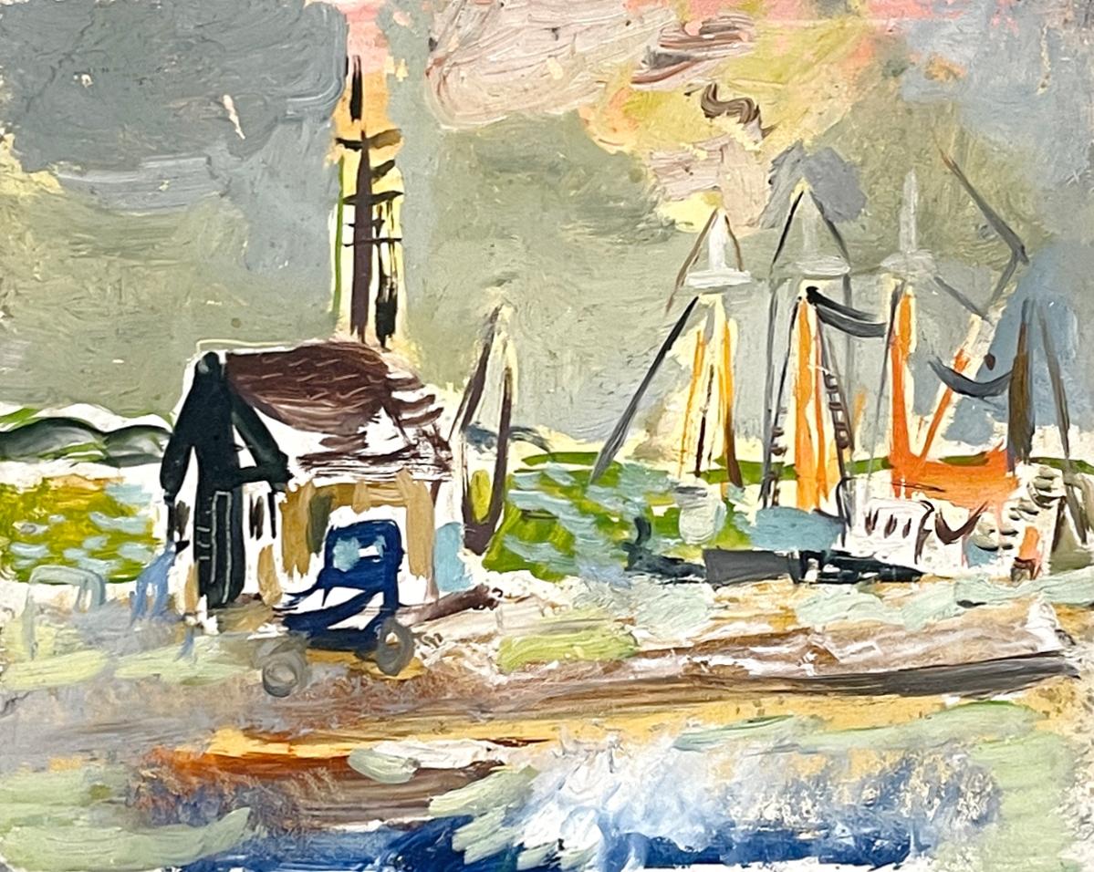 Scène de port de Martha, vibrante et colorée, de style moderne du milieu du siècle dernier, datant des années 1950 - Modernisme américain Painting par Francis Chapin