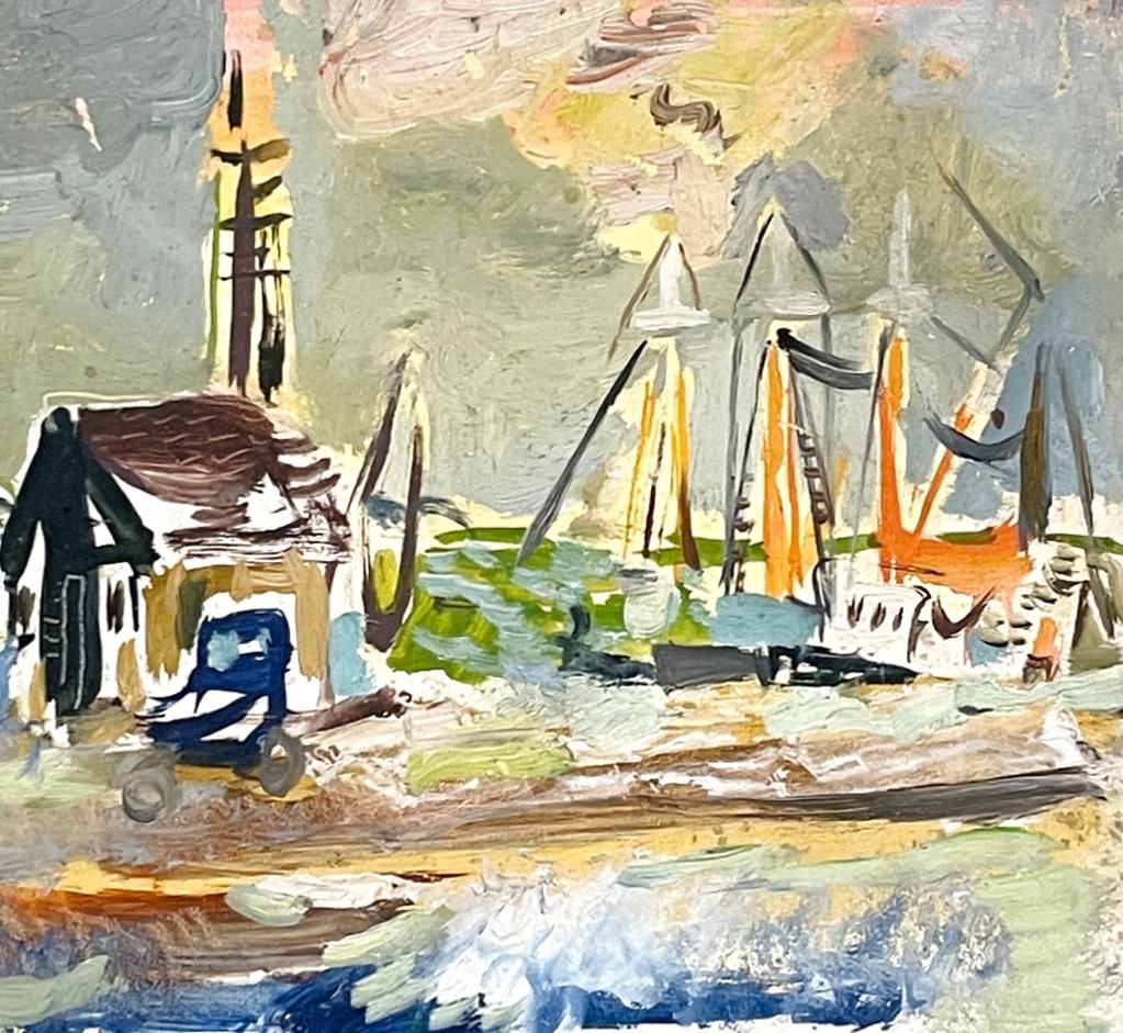 Scène de port de Martha's Vineyard, vibrante et colorée, datant des années 1950, réalisée par le célèbre artiste de Chicago, Francis Chapin (1899-1965).  Achevé pendant les mois d'été des années 1950, alors que l'artiste avait un studio et une