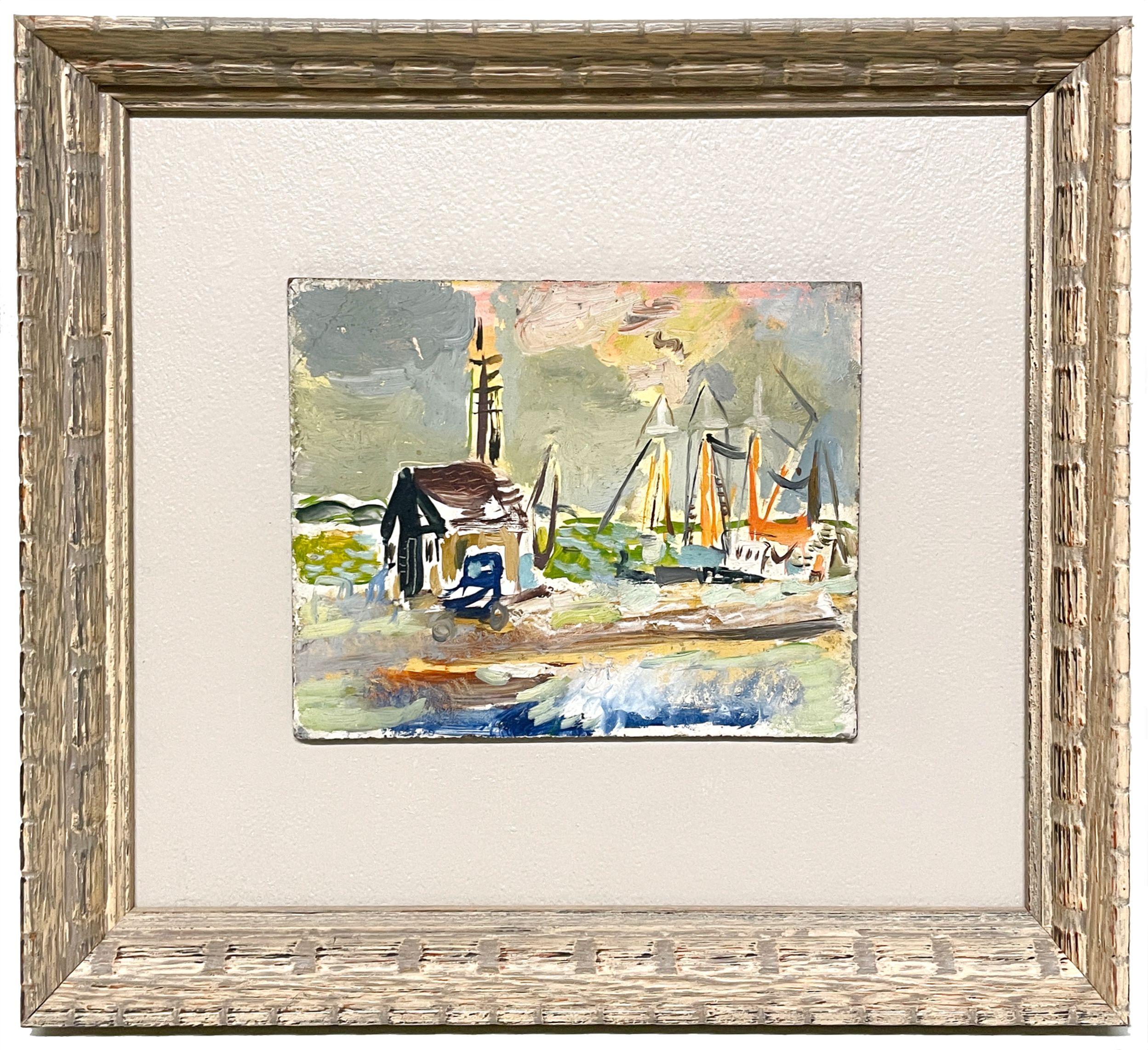 Landscape Painting Francis Chapin - Scène de port de Martha, vibrante et colorée, de style moderne du milieu du siècle dernier, datant des années 1950