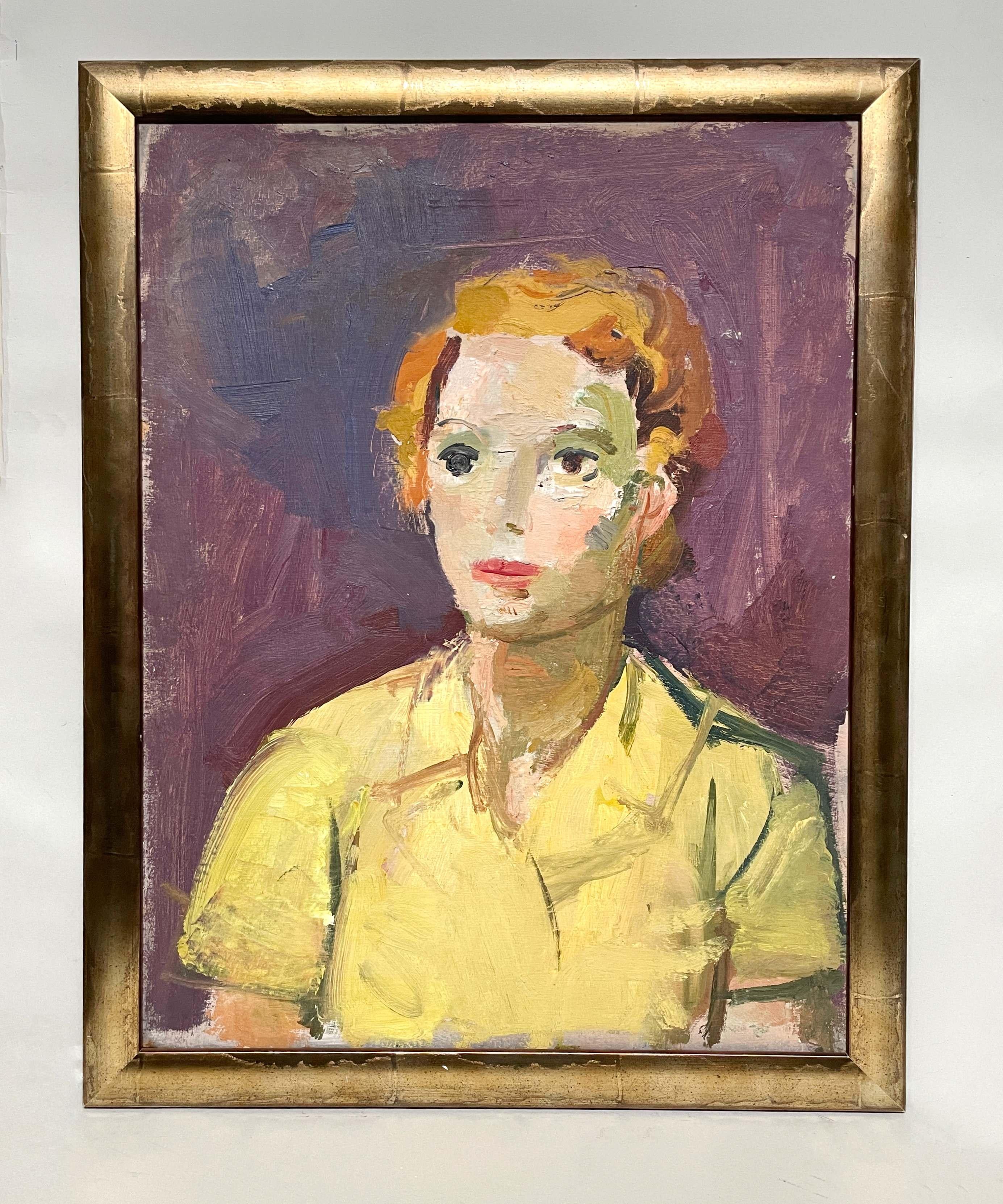 A Vibrant, Mid-Century Modern Portrait of a Young Woman in a Yellow Blouse - Painting by Francis Chapin