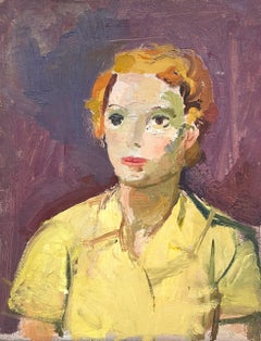 A Vibrant, Mid-Century Modern Portrait of a Young Woman in a Yellow Blouse