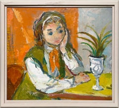 A Wonderful 1950s Mid-Century Modern Portrait of a Young Woman Seated at a Table