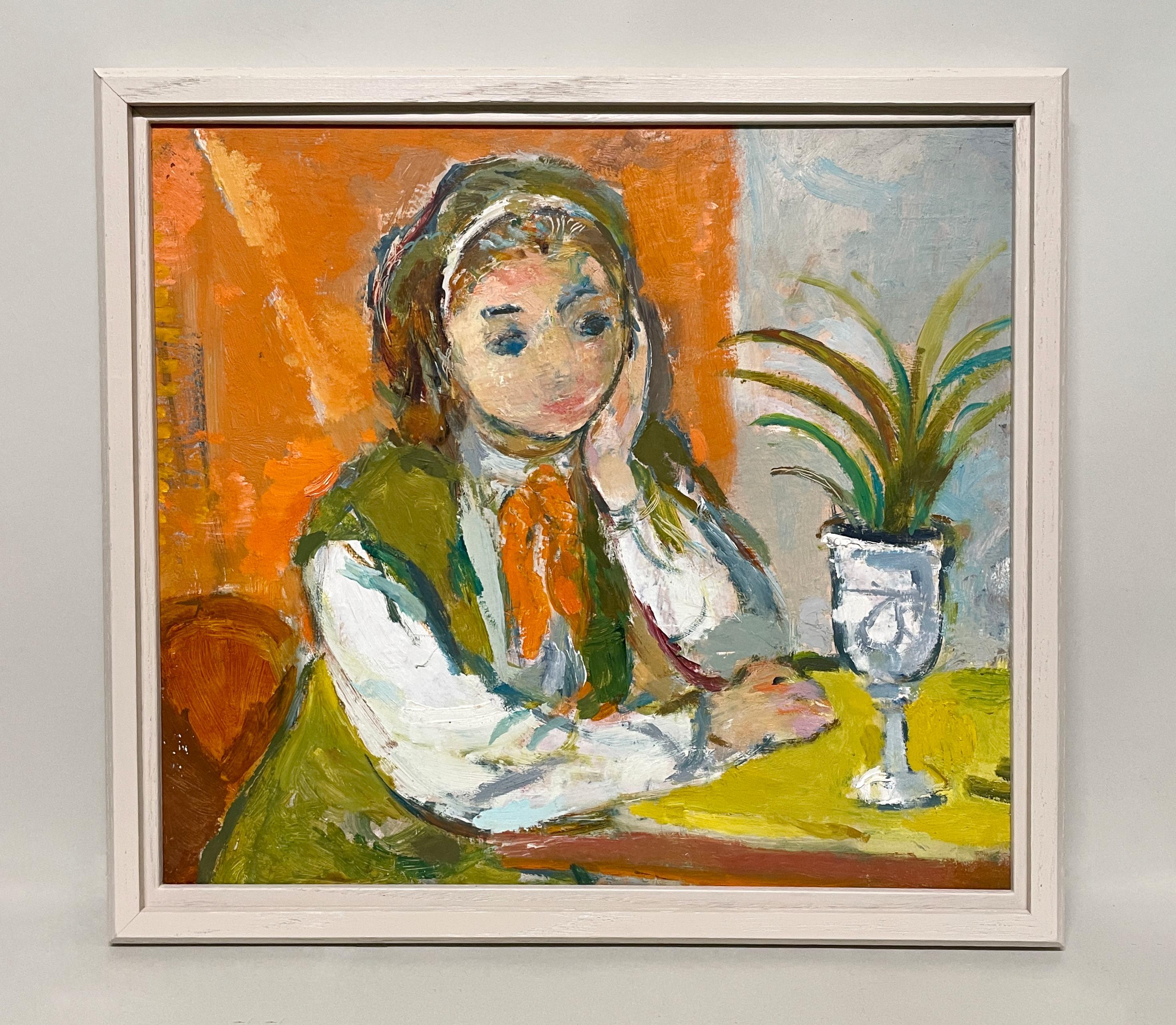 A Wonderful 1950s Mid-Century Modern Portrait of a Young Woman Seated at a Table (Amerikanische Moderne), Painting, von Francis Chapin