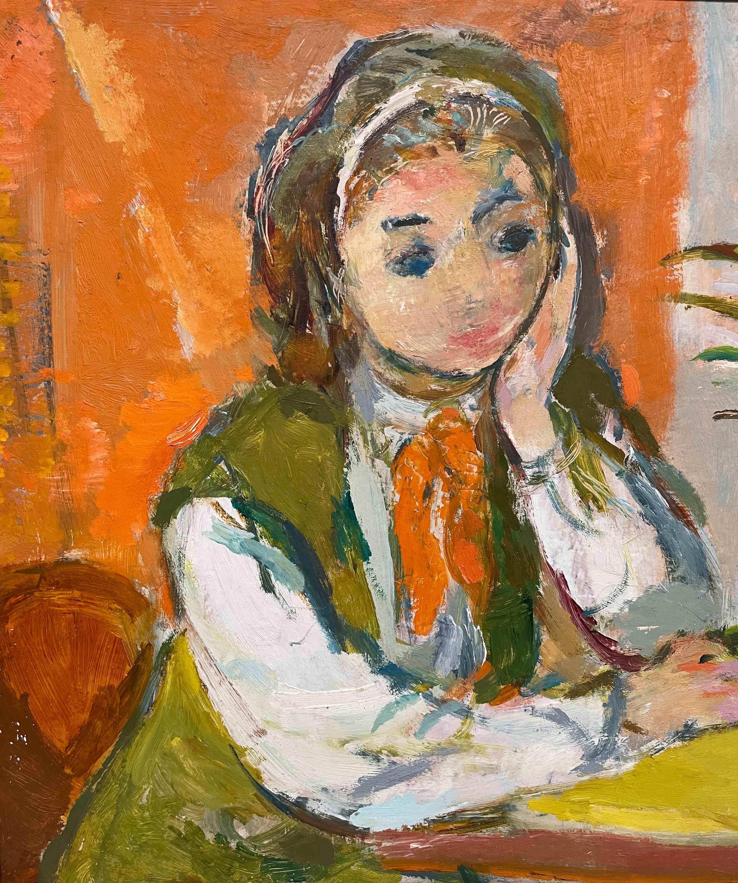 A Wonderful 1950s Mid-Century Modern Portrait of a Young Woman Seated at a Table (Braun), Portrait Painting, von Francis Chapin