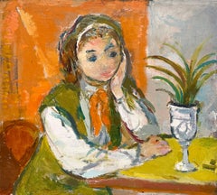 A Wonderful 1950s Mid-Century Modern Portrait of a Young Woman Seated at a Table