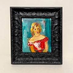 Un elegante ritratto modernista di una giovane donna in abito rosso di Francis Chapin