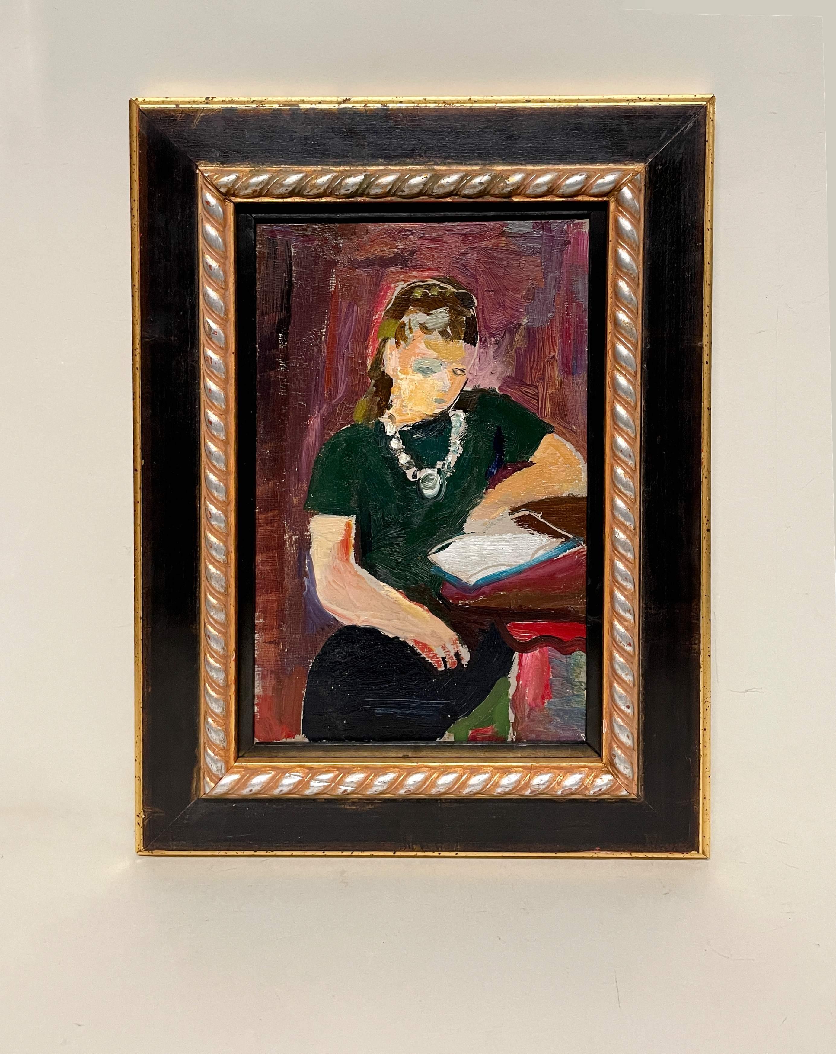 An Intimate, Colorful Modern Portrait of a Young Woman Reading by Francis Chapin For Sale 1