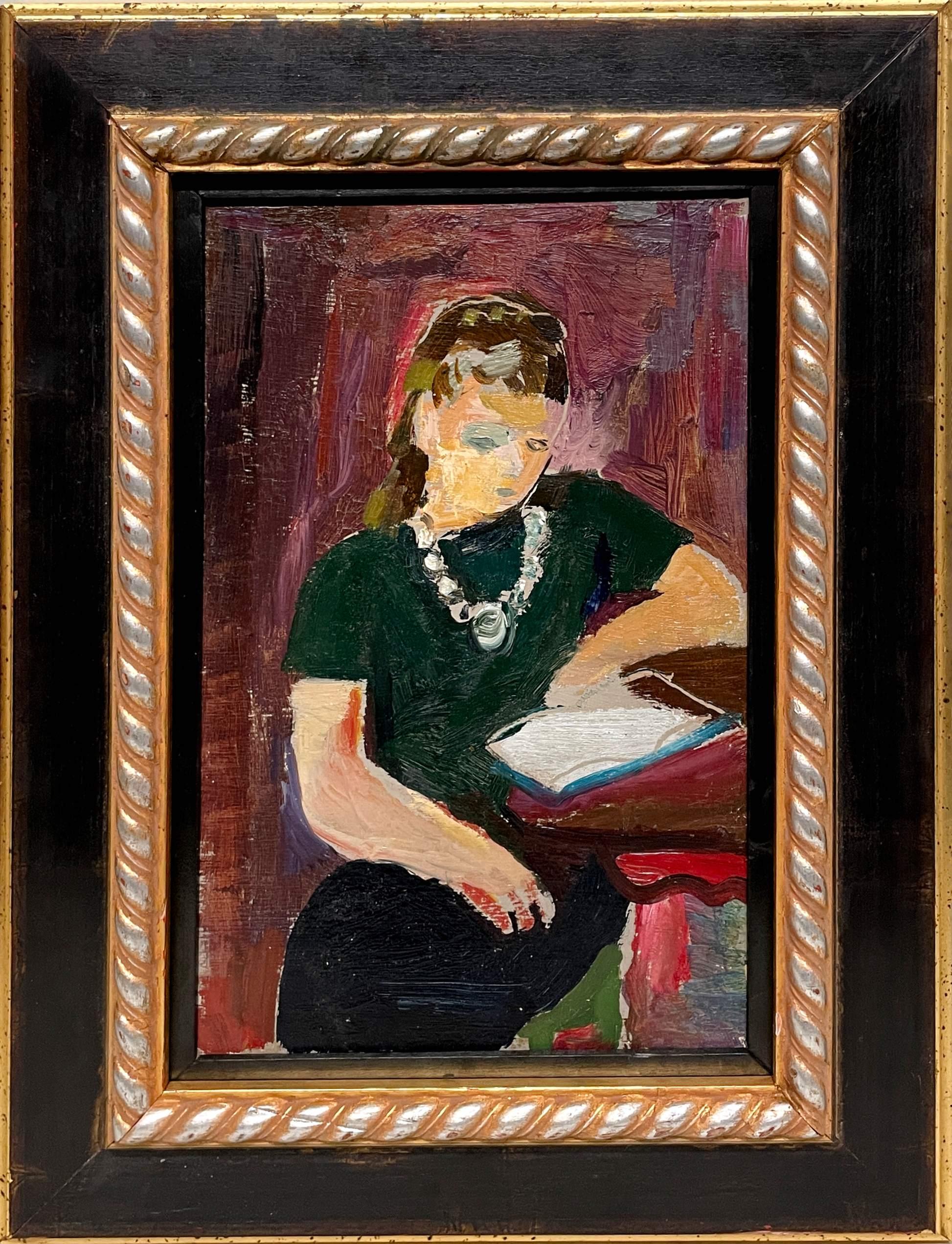An Intimate, Colorful Modern Portrait of a Young Woman Reading by Francis Chapin For Sale 2