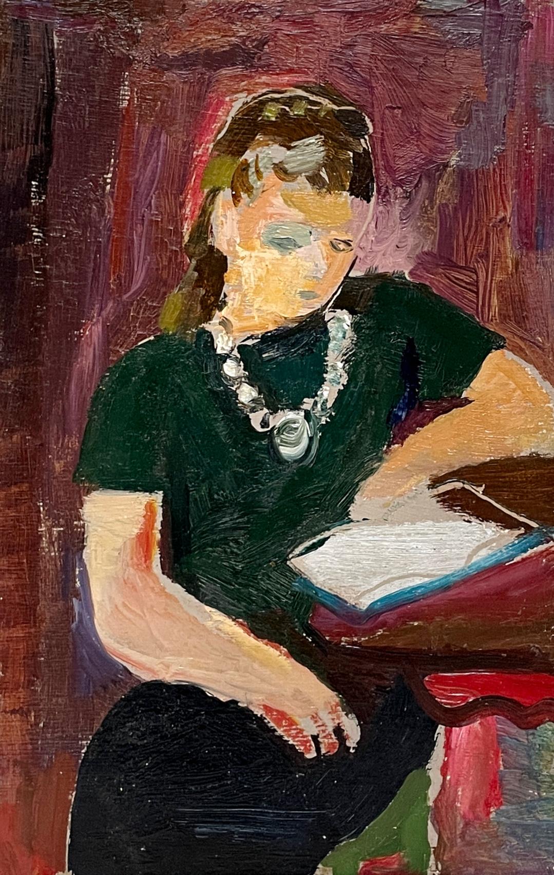 Ein intimes, farbenfrohes modernes Porträt einer jungen Frau, das von Francis Chapin gelesen wurde